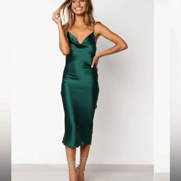 green emerald velvet dress Lime Green Slip Satin Midi Dress – Gabi Swimwear